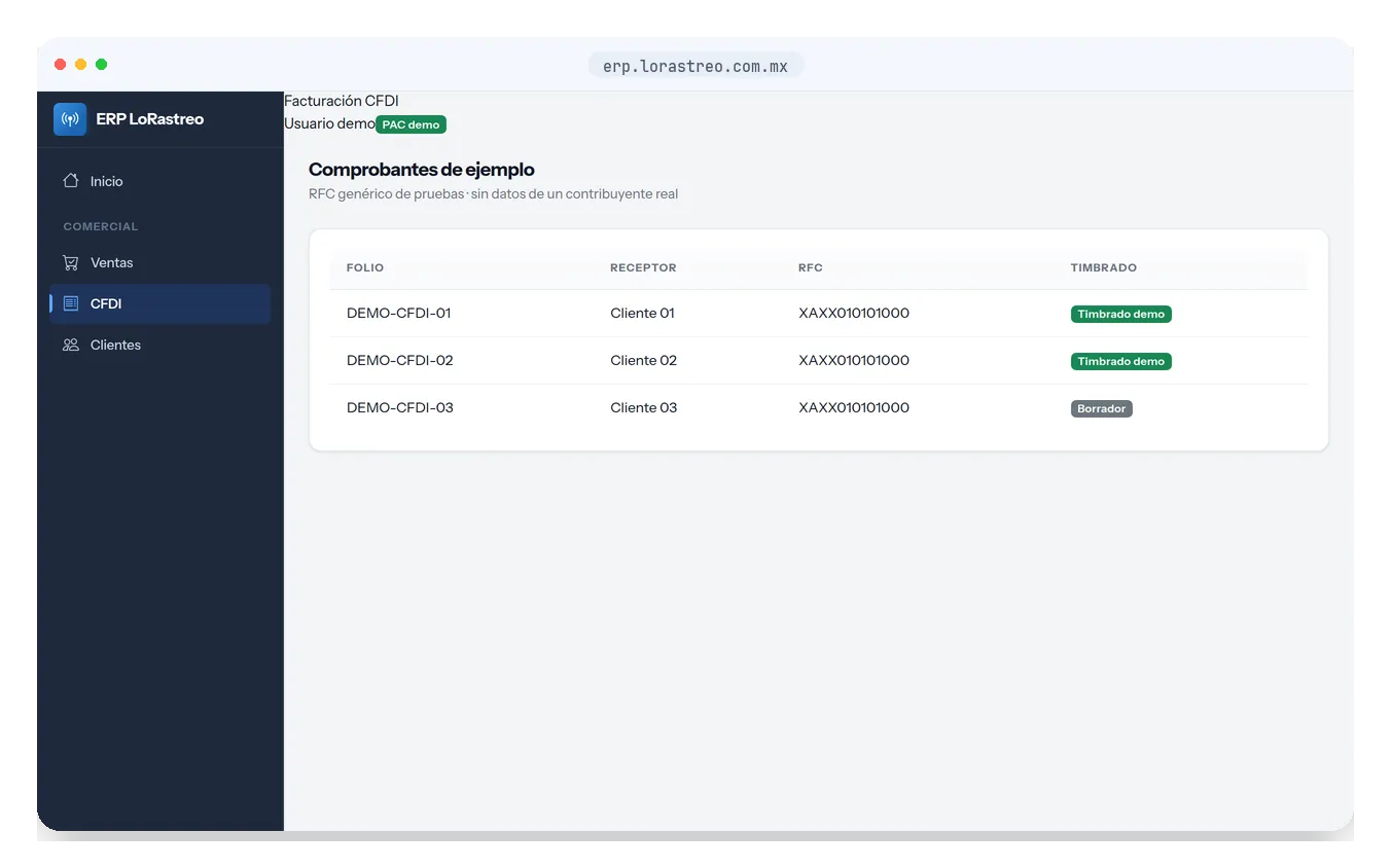 Comprobantes CFDI de ejemplo con RFC genérico de pruebas