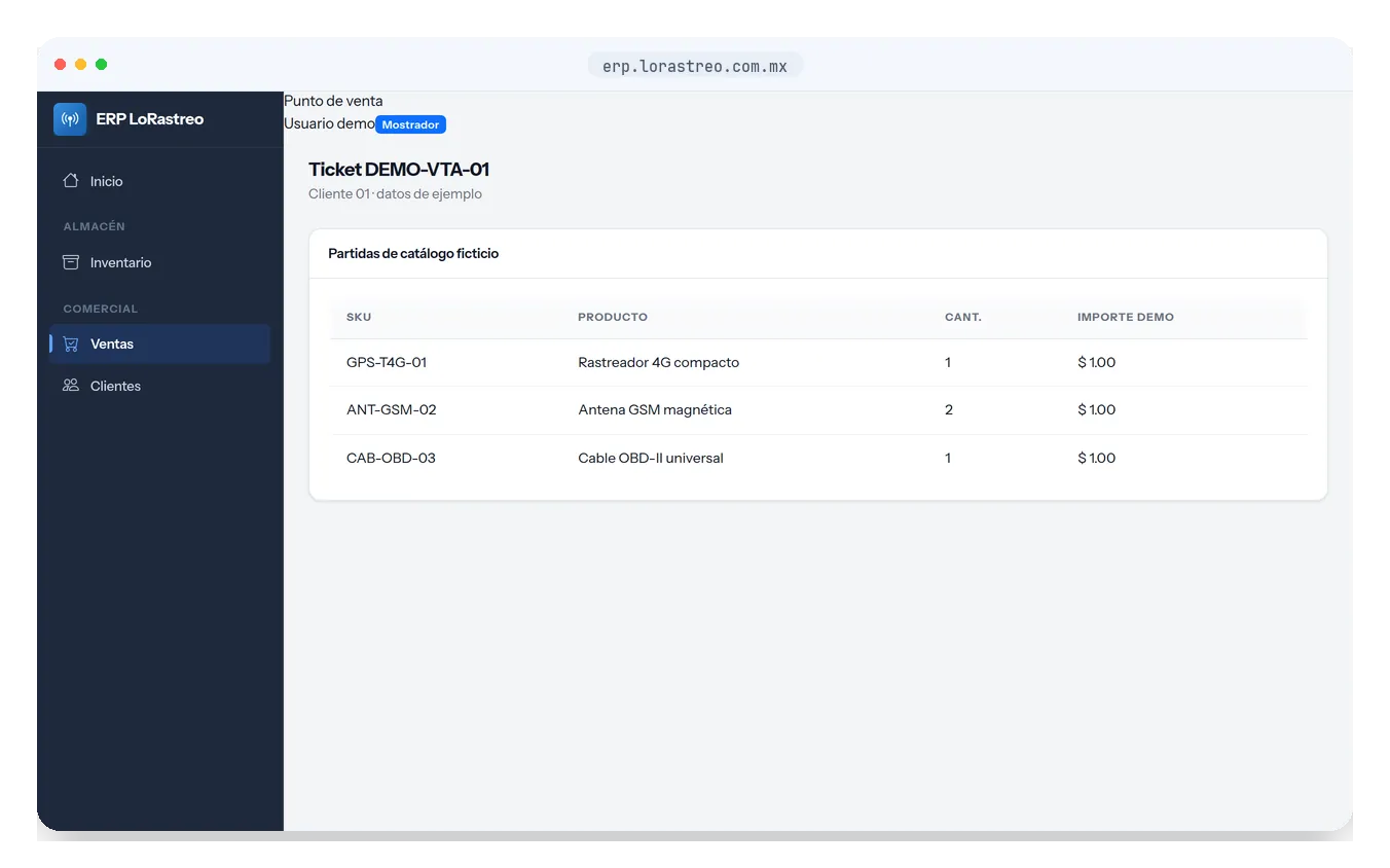 Ticket de demostración del punto de venta del ERP